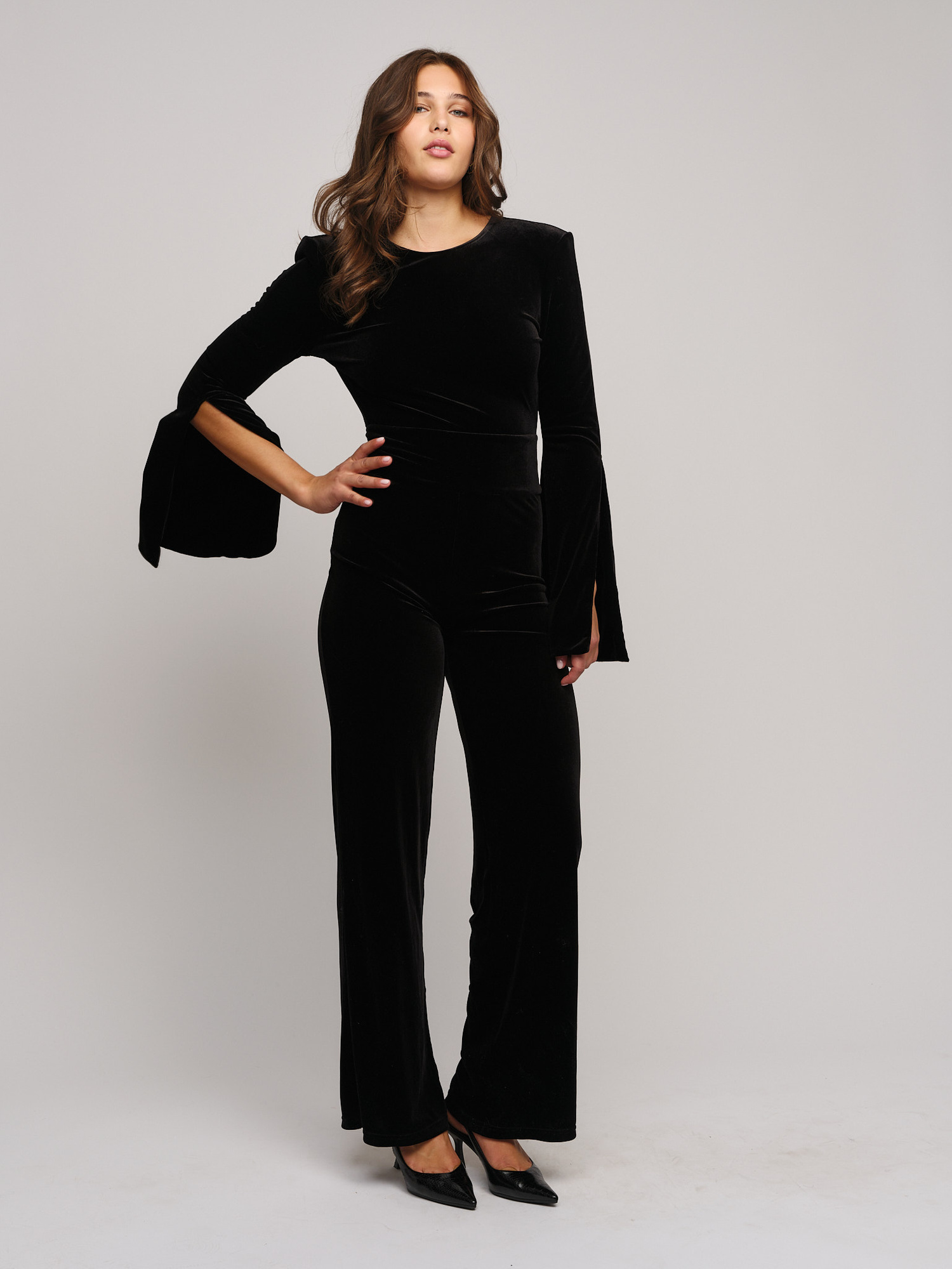 Amira Velour Jumpsuit - velour open-back jumpsuit