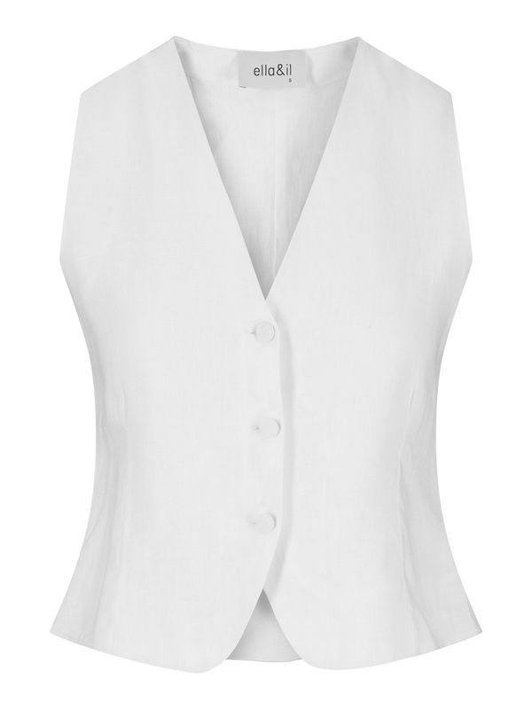 【ё BIOTOP】linen compact vest ホワイト Johanne Linen Vest - fitted dart-detail linen vest