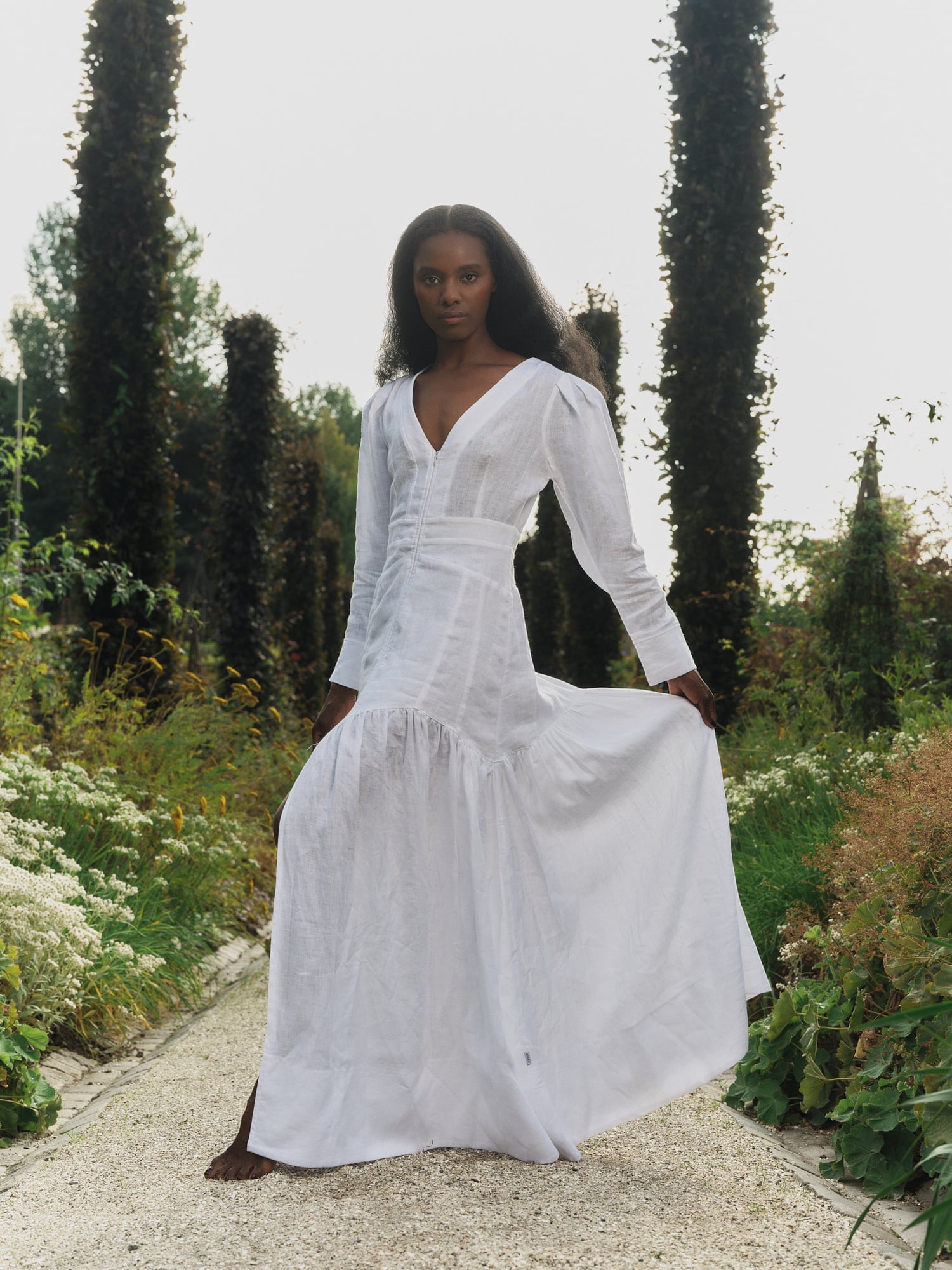knee length dresses for ladies Eleonore Dress Ivory Linen