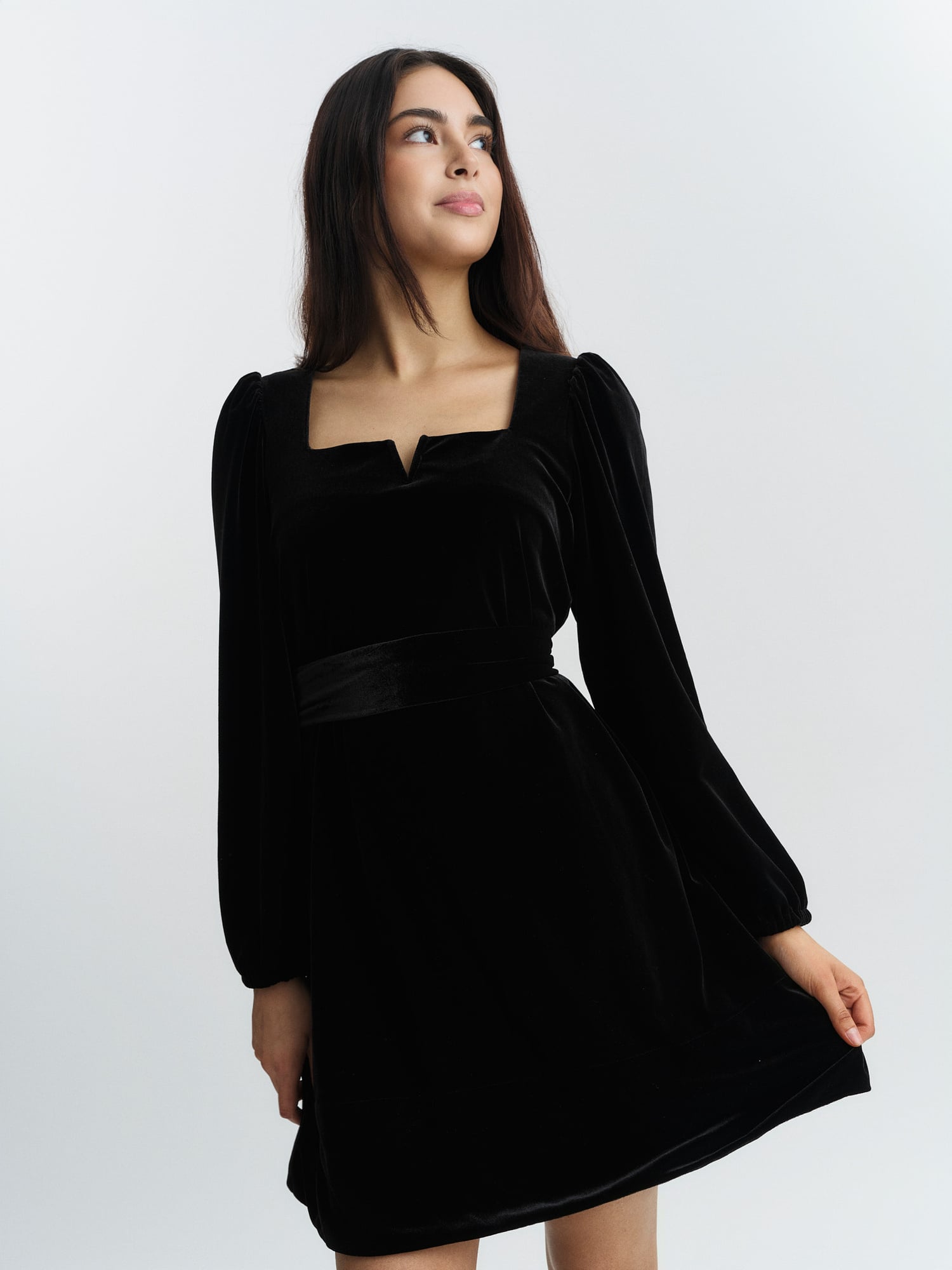 Bonjour diary Black velvet dress 4y ベロア Alice Velour Dress - velour midi dress