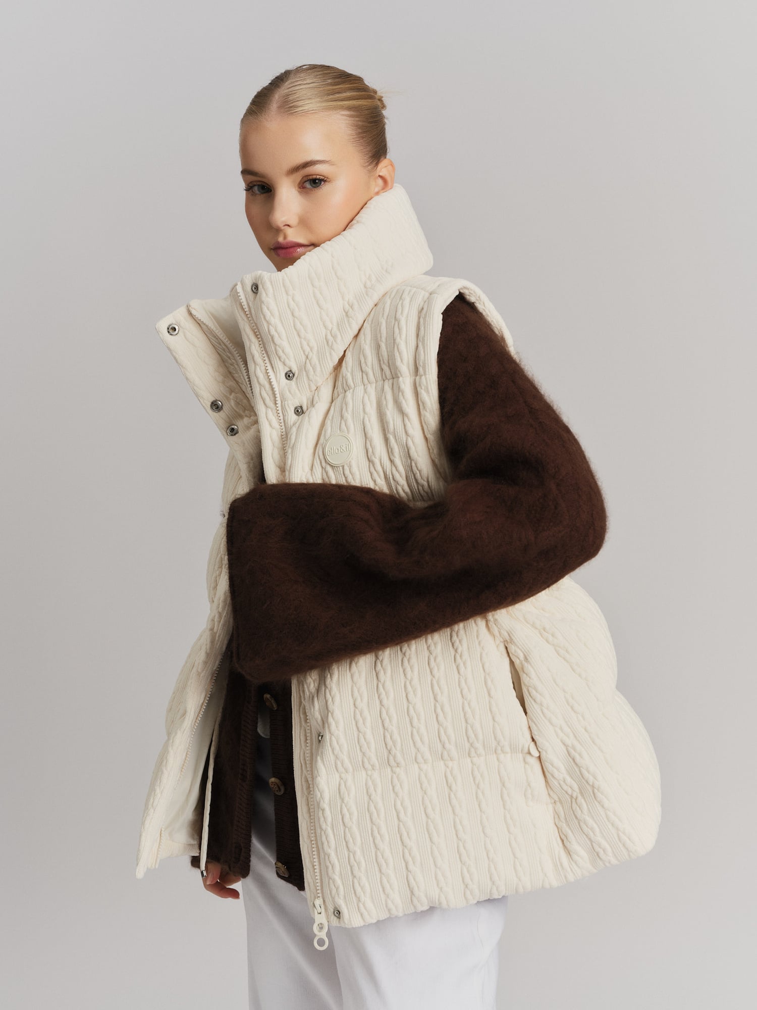 eLLa エラ Summer wool cocoon gilet Ninni Down Vest, Cream - Ella&il